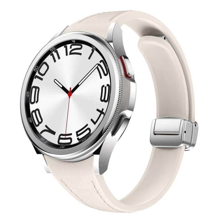 Dây đeo đồng hồ da silicone bạc mảnh có khóa nam châm, dành cho Samsung Galaxy Watch 6