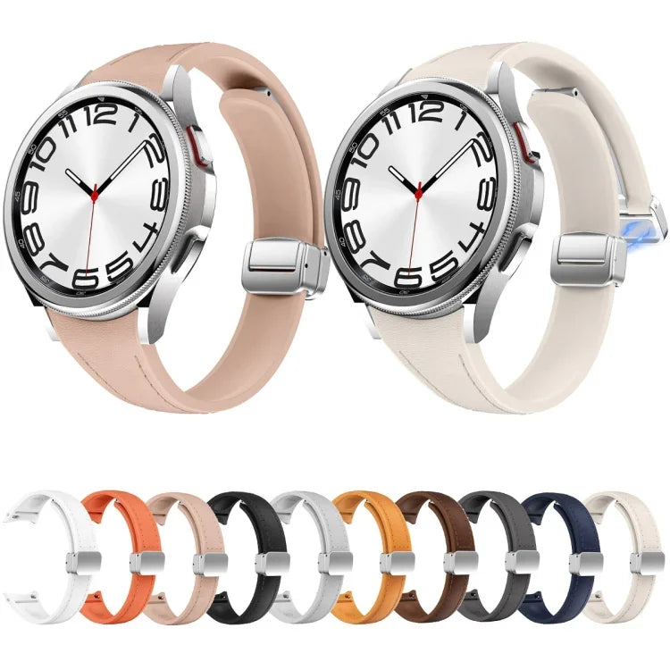 Dây đeo đồng hồ da silicone bạc mảnh có khóa nam châm, dành cho Samsung Galaxy Watch 6