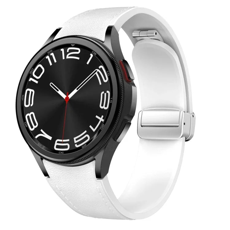 Magnetic Silver Buckle Leather Silicone Watch Band, For Samsung Galaxy Watch 6