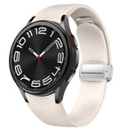 Magnetic Silver Buckle Leather Silicone Watch Band, For Samsung Galaxy Watch 6