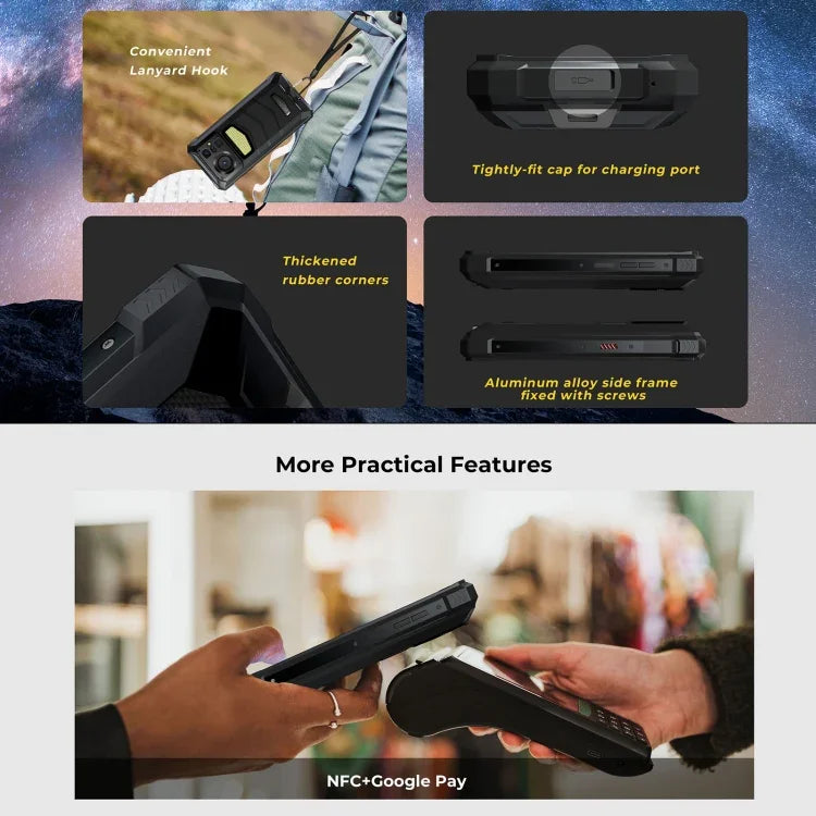 HOTWAV W11 Điện thoại bền bỉ, Tầm nhìn ban đêm, Pin 20800mAh, Màn hình 6.6 inch Android 13 MT8788 Octa Core, Mạng: 4G, OTG, Ghi âm cuộc gọi, 6GB+256GB