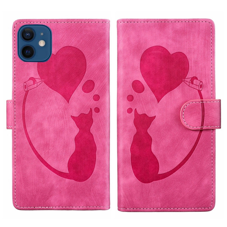Ốp điện thoại da dập nổi hình bút trái tim mèo, Dành cho iPhone 13 mini, Dành cho iPhone 12, Dành cho iPhone 12 Pro Max, Dành cho iPhone 12 Pro, Dành cho iPhone 12 mini, Dành cho iPhone 11 Pro Max, Dành cho iPhone 11, Dành cho iPhone 11 Pro