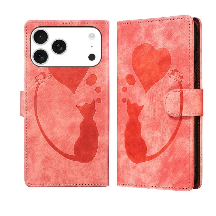 Bao da điện thoại bằng da dập nổi hình bút, trái tim và mèo, dành cho iPhone 17 Pro Max, dành cho iPhone 17 Pro, dành cho iPhone 17, dành cho iPhone Air, dành cho iPhone 15 Pro Max, dành cho iPhone 15 Pro, dành cho iPhone 15 Plus, dành cho iPhone 15