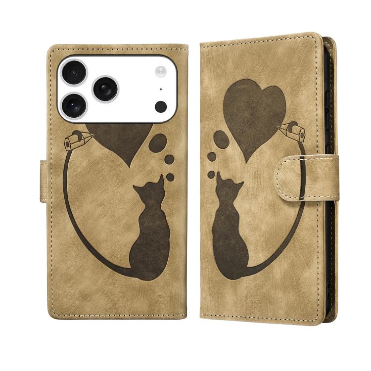 Bao da điện thoại bằng da dập nổi hình bút, trái tim và mèo, dành cho iPhone 17 Pro Max, dành cho iPhone 17 Pro, dành cho iPhone 17, dành cho iPhone Air, dành cho iPhone 15 Pro Max, dành cho iPhone 15 Pro, dành cho iPhone 15 Plus, dành cho iPhone 15