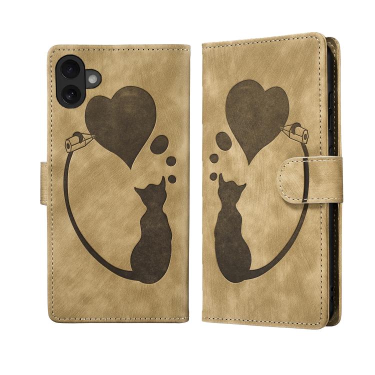 Bao da điện thoại bằng da dập nổi hình bút, trái tim và mèo, dành cho iPhone 17 Pro Max, dành cho iPhone 17 Pro, dành cho iPhone 17, dành cho iPhone Air, dành cho iPhone 15 Pro Max, dành cho iPhone 15 Pro, dành cho iPhone 15 Plus, dành cho iPhone 15