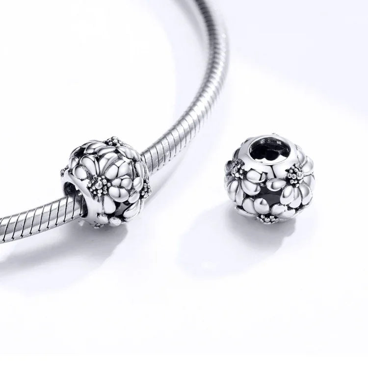 Mặt dây chuyền bạc S925 hạt hoa cúc đơn giản trang sức làm vòng tay dây chuyền