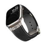 Vertical Texture Titanium Buckle Elastic Silicone Watch Band, For Apple Watch SE 44mm, For Apple Watch Series 6 44mm, For Apple Watch Series 5 44mm, For Apple Watch Series 4 44mm, For Apple Watch Series 3 42mm, For Apple Watch Series 2 42mm            ...