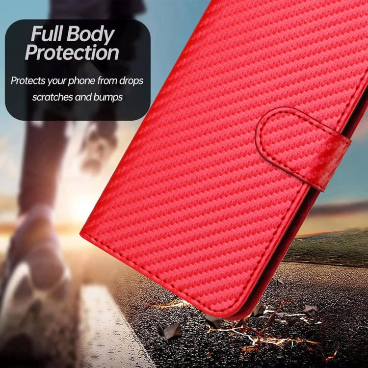Bao da điện thoại bằng da họa tiết sợi carbon YX0070 có khóa cài và dây đeo, dành cho iPhone 17e / 16e, dành cho iPhone 17 Pro Max, dành cho iPhone 17 Pro, dành cho iPhone 17, dành cho iPhone Air, dành cho iPhone 16 Pro Max