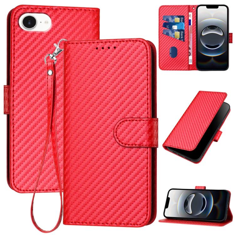 Bao da điện thoại bằng da họa tiết sợi carbon YX0070 có khóa cài và dây đeo, dành cho iPhone 17e / 16e, dành cho iPhone 17 Pro Max, dành cho iPhone 17 Pro, dành cho iPhone 17, dành cho iPhone Air, dành cho iPhone 16 Pro Max