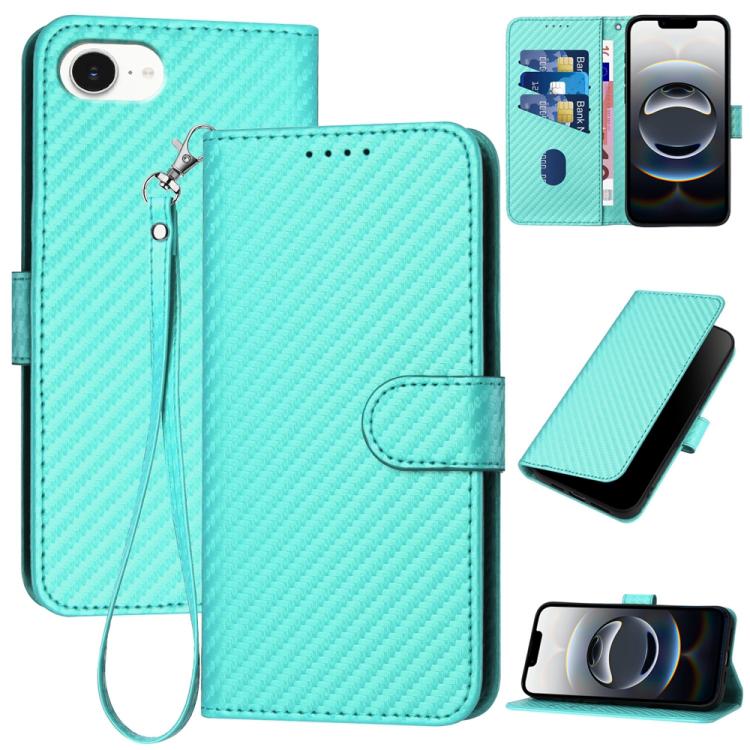 Bao da điện thoại bằng da họa tiết sợi carbon YX0070 có khóa cài và dây đeo, dành cho iPhone 17e / 16e, dành cho iPhone 17 Pro Max, dành cho iPhone 17 Pro, dành cho iPhone 17, dành cho iPhone Air, dành cho iPhone 16 Pro Max