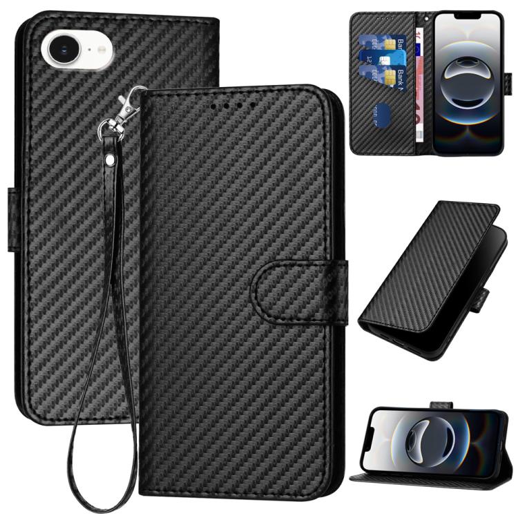 Bao da điện thoại bằng da họa tiết sợi carbon YX0070 có khóa cài và dây đeo, dành cho iPhone 17e / 16e, dành cho iPhone 17 Pro Max, dành cho iPhone 17 Pro, dành cho iPhone 17, dành cho iPhone Air, dành cho iPhone 16 Pro Max