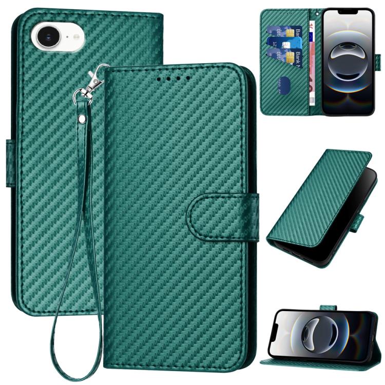 Bao da điện thoại bằng da họa tiết sợi carbon YX0070 có khóa cài và dây đeo, dành cho iPhone 17e / 16e, dành cho iPhone 17 Pro Max, dành cho iPhone 17 Pro, dành cho iPhone 17, dành cho iPhone Air, dành cho iPhone 16 Pro Max