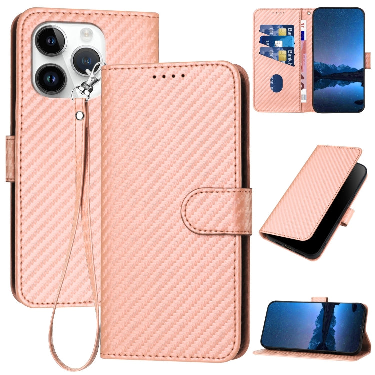 Ốp lưng điện thoại da khóa sợi carbon YX0070 kèm dây đeo, dành cho iPhone 16 Pro, iPhone 16 Plus, iPhone 16, iPhone 15 Pro Max, iPhone 15 Pro, iPhone 15 Plus