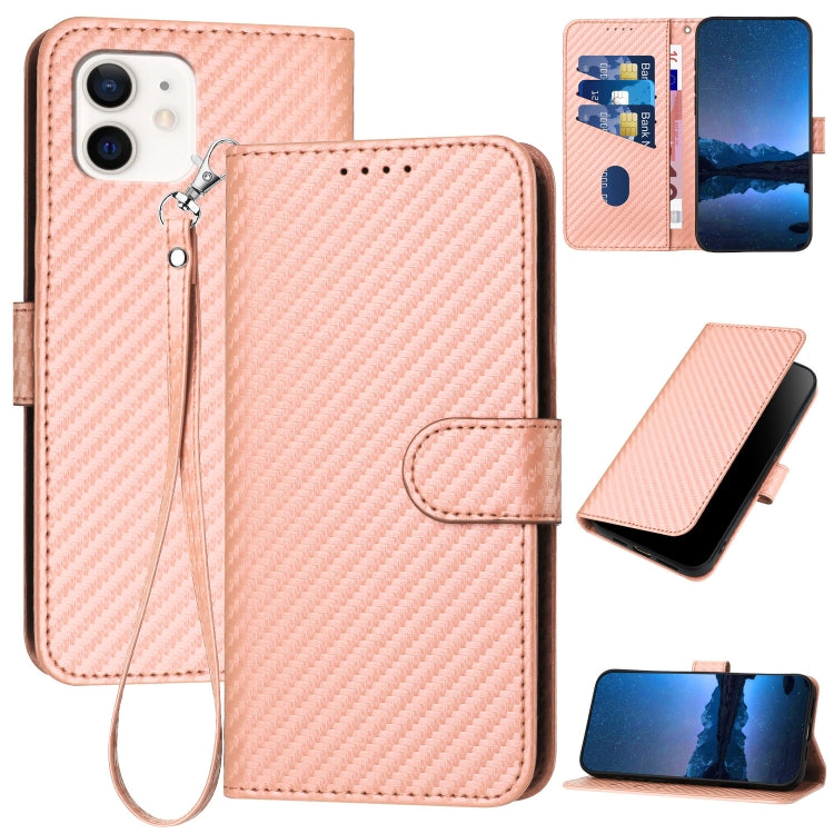 Ốp điện thoại da khóa sợi carbon YX0070 kèm dây đeo, dành cho iPhone 13 Pro Max, iPhone 13 Pro, iPhone 13, iPhone 13 mini, iPhone 12 / 12 Pro, iPhone 12 Pro Max