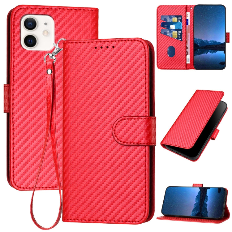 Ốp điện thoại da khóa sợi carbon YX0070 kèm dây đeo, dành cho iPhone 12 mini, iPhone 11 Pro Max, iPhone 11, iPhone 11 Pro, iPhone X / XS, iPhone XR