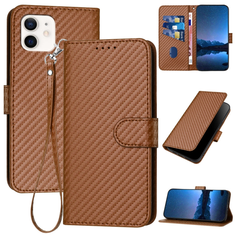 Ốp điện thoại da khóa sợi carbon YX0070 kèm dây đeo, dành cho iPhone 12 mini, iPhone 11 Pro Max, iPhone 11, iPhone 11 Pro, iPhone X / XS, iPhone XR