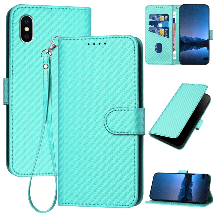 Ốp điện thoại da khóa sợi carbon YX0070 kèm dây đeo, dành cho iPhone 12 mini, iPhone 11 Pro Max, iPhone 11, iPhone 11 Pro, iPhone X / XS, iPhone XR