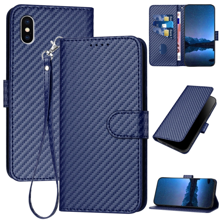 Ốp điện thoại da khóa sợi carbon YX0070 kèm dây đeo, dành cho iPhone 12 mini, iPhone 11 Pro Max, iPhone 11, iPhone 11 Pro, iPhone X / XS, iPhone XR