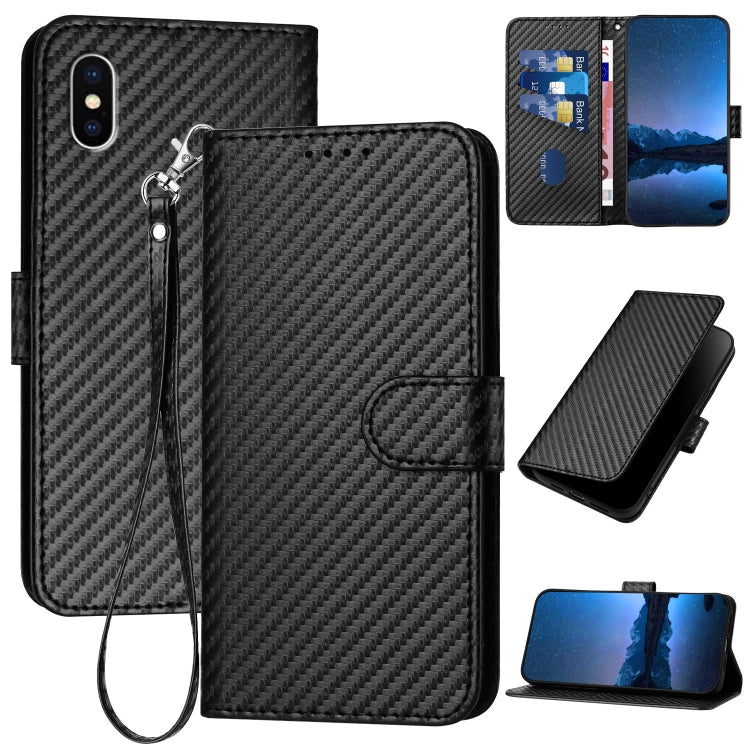 Ốp điện thoại da khóa sợi carbon YX0070 kèm dây đeo, dành cho iPhone 12 mini, iPhone 11 Pro Max, iPhone 11, iPhone 11 Pro, iPhone X / XS, iPhone XR