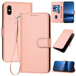 Ốp điện thoại da khóa sợi carbon YX0070 kèm dây đeo, dành cho iPhone 12 mini, iPhone 11 Pro Max, iPhone 11, iPhone 11 Pro, iPhone X / XS, iPhone XR
