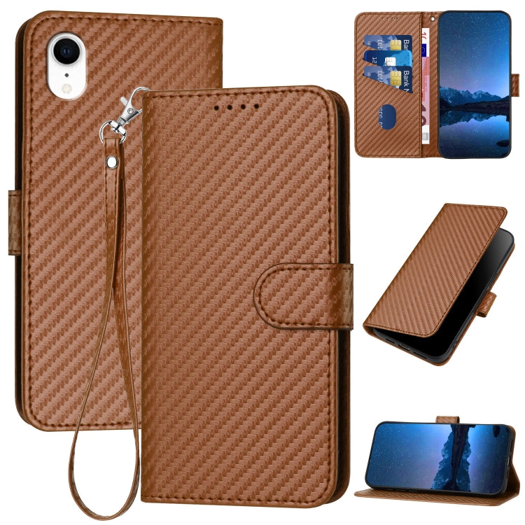 Ốp điện thoại da khóa sợi carbon YX0070 kèm dây đeo, dành cho iPhone 12 mini, iPhone 11 Pro Max, iPhone 11, iPhone 11 Pro, iPhone X / XS, iPhone XR