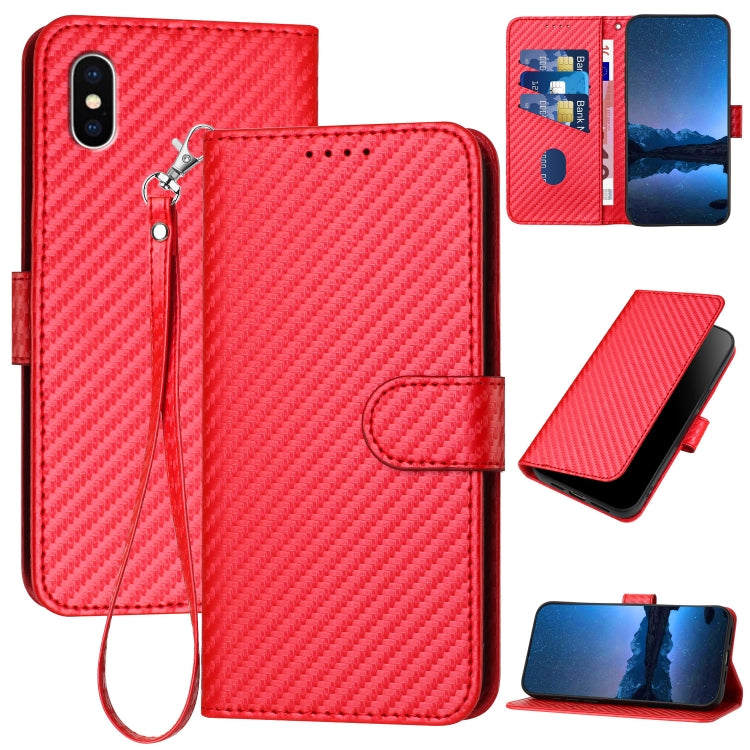 Ốp điện thoại da khóa sợi carbon YX0070 kèm dây đeo, dành cho iPhone XS Max, iPhone 8 Plus / 7 Plus