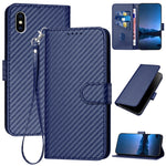 Ốp điện thoại da khóa sợi carbon YX0070 kèm dây đeo, dành cho iPhone XS Max, iPhone 8 Plus / 7 Plus