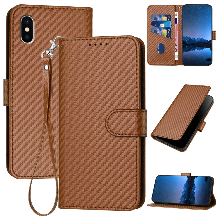 Ốp điện thoại da khóa sợi carbon YX0070 kèm dây đeo, dành cho iPhone XS Max, iPhone 8 Plus / 7 Plus
