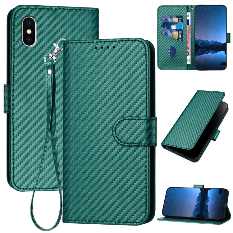 Ốp điện thoại da khóa sợi carbon YX0070 kèm dây đeo, dành cho iPhone XS Max, iPhone 8 Plus / 7 Plus