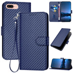 Ốp điện thoại da khóa sợi carbon YX0070 kèm dây đeo, dành cho iPhone XS Max, iPhone 8 Plus / 7 Plus