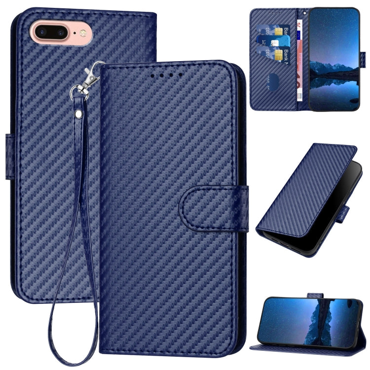 Ốp điện thoại da khóa sợi carbon YX0070 kèm dây đeo, dành cho iPhone XS Max, iPhone 8 Plus / 7 Plus