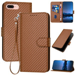Ốp điện thoại da khóa sợi carbon YX0070 kèm dây đeo, dành cho iPhone XS Max, iPhone 8 Plus / 7 Plus