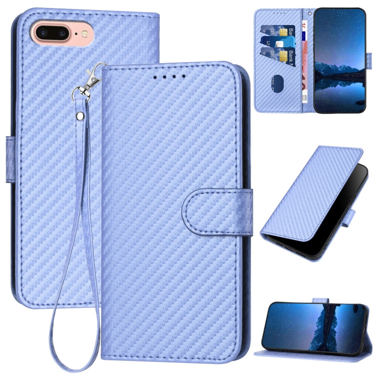 Ốp điện thoại da khóa sợi carbon YX0070 kèm dây đeo, dành cho iPhone XS Max, iPhone 8 Plus / 7 Plus