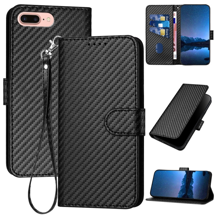 Ốp điện thoại da khóa sợi carbon YX0070 kèm dây đeo, dành cho iPhone XS Max, iPhone 8 Plus / 7 Plus