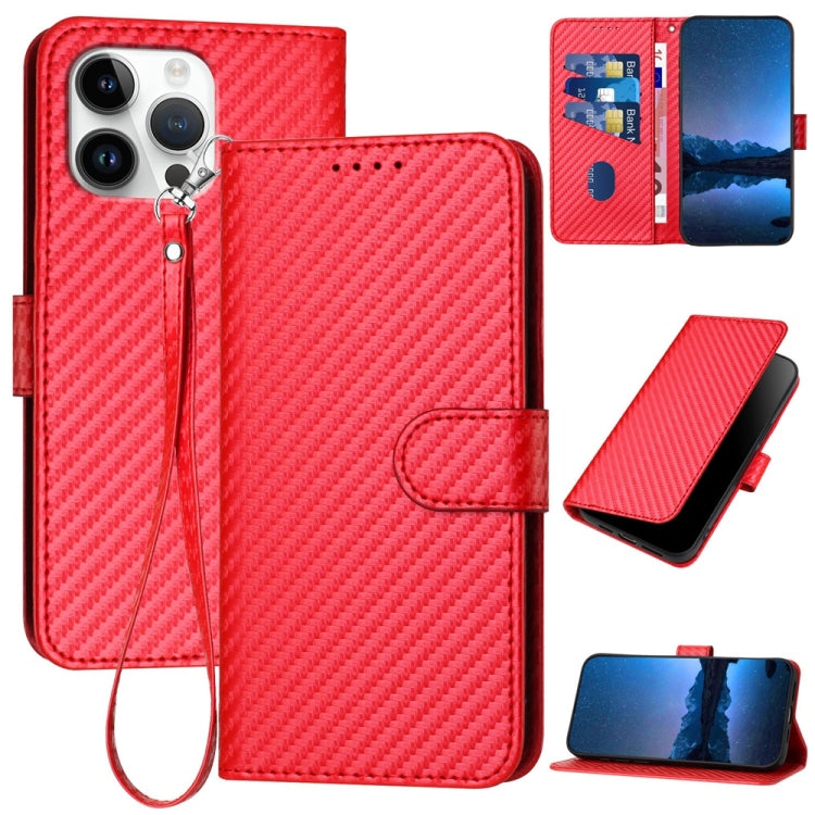 Bao da điện thoại bằng da họa tiết sợi carbon YX0070 có khóa cài và dây đeo, dành cho iPhone 17e / 16e, dành cho iPhone 17 Pro Max, dành cho iPhone 17 Pro, dành cho iPhone 17, dành cho iPhone Air, dành cho iPhone 16 Pro Max