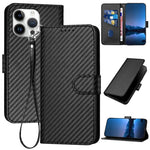 Bao da điện thoại bằng da họa tiết sợi carbon YX0070 có khóa cài và dây đeo, dành cho iPhone 17e / 16e, dành cho iPhone 17 Pro Max, dành cho iPhone 17 Pro, dành cho iPhone 17, dành cho iPhone Air, dành cho iPhone 16 Pro Max