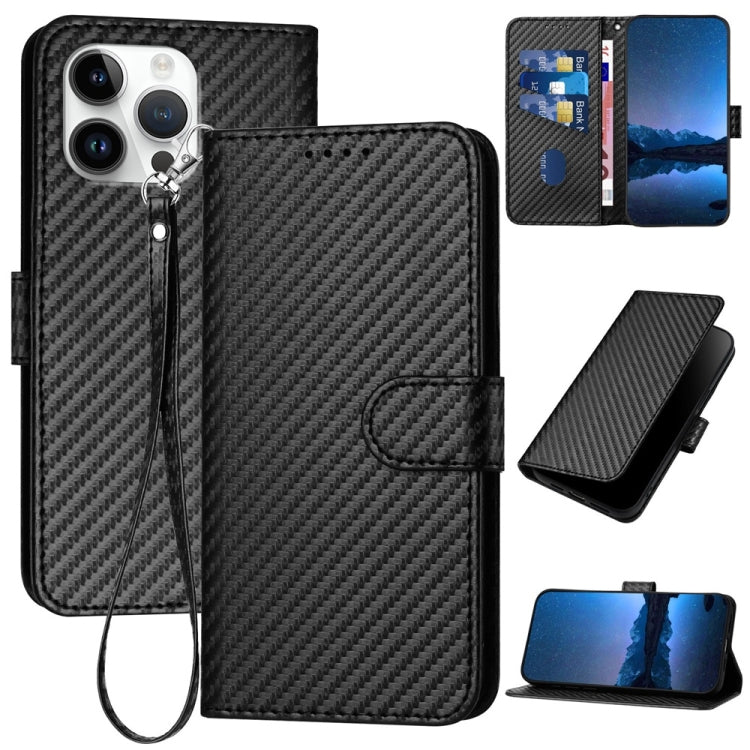 Bao da điện thoại bằng da họa tiết sợi carbon YX0070 có khóa cài và dây đeo, dành cho iPhone 17e / 16e, dành cho iPhone 17 Pro Max, dành cho iPhone 17 Pro, dành cho iPhone 17, dành cho iPhone Air, dành cho iPhone 16 Pro Max