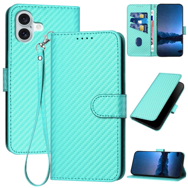 Ốp lưng điện thoại da khóa sợi carbon YX0070 kèm dây đeo, dành cho iPhone 16 Pro, iPhone 16 Plus, iPhone 16, iPhone 15 Pro Max, iPhone 15 Pro, iPhone 15 Plus