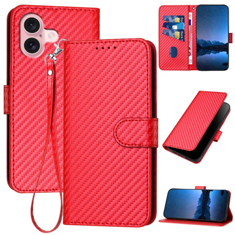 Ốp lưng điện thoại da khóa sợi carbon YX0070 kèm dây đeo, dành cho iPhone 16 Pro, iPhone 16 Plus, iPhone 16, iPhone 15 Pro Max, iPhone 15 Pro, iPhone 15 Plus