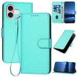 Ốp lưng điện thoại da khóa sợi carbon YX0070 kèm dây đeo, dành cho iPhone 16 Pro, iPhone 16 Plus, iPhone 16, iPhone 15 Pro Max, iPhone 15 Pro, iPhone 15 Plus