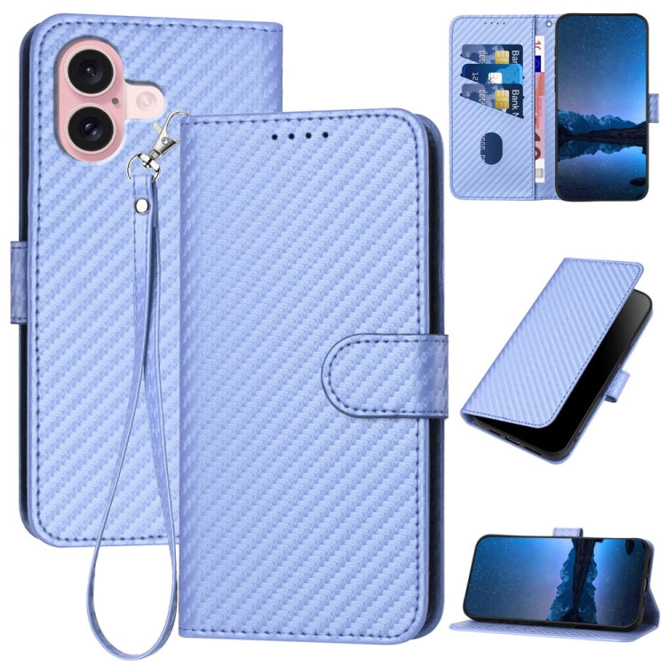 Ốp lưng điện thoại da khóa sợi carbon YX0070 kèm dây đeo, dành cho iPhone 16 Pro, iPhone 16 Plus, iPhone 16, iPhone 15 Pro Max, iPhone 15 Pro, iPhone 15 Plus
