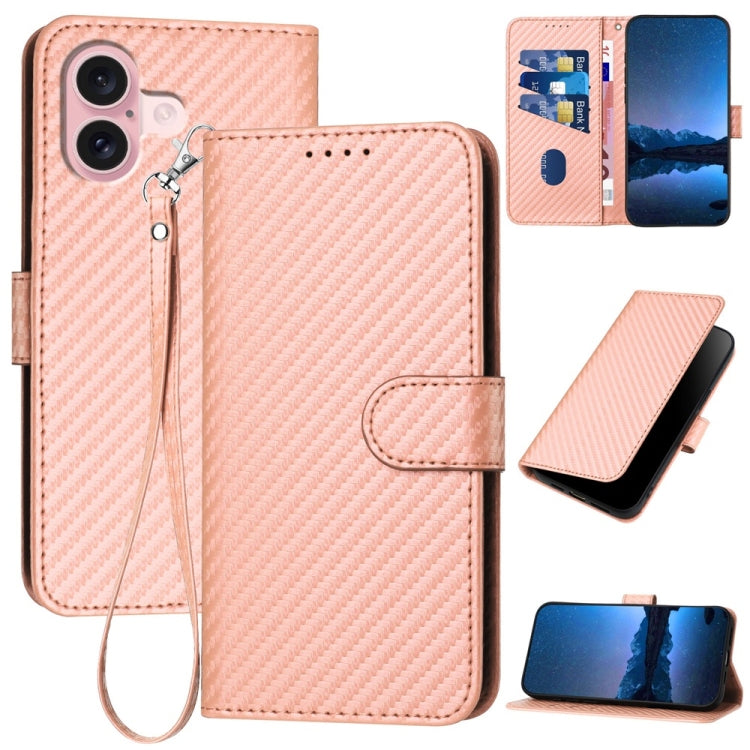 Ốp lưng điện thoại da khóa sợi carbon YX0070 kèm dây đeo, dành cho iPhone 16 Pro, iPhone 16 Plus, iPhone 16, iPhone 15 Pro Max, iPhone 15 Pro, iPhone 15 Plus