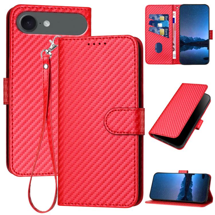 Bao da điện thoại bằng da họa tiết sợi carbon YX0070 có khóa cài và dây đeo, dành cho iPhone 17e / 16e, dành cho iPhone 17 Pro Max, dành cho iPhone 17 Pro, dành cho iPhone 17, dành cho iPhone Air, dành cho iPhone 16 Pro Max