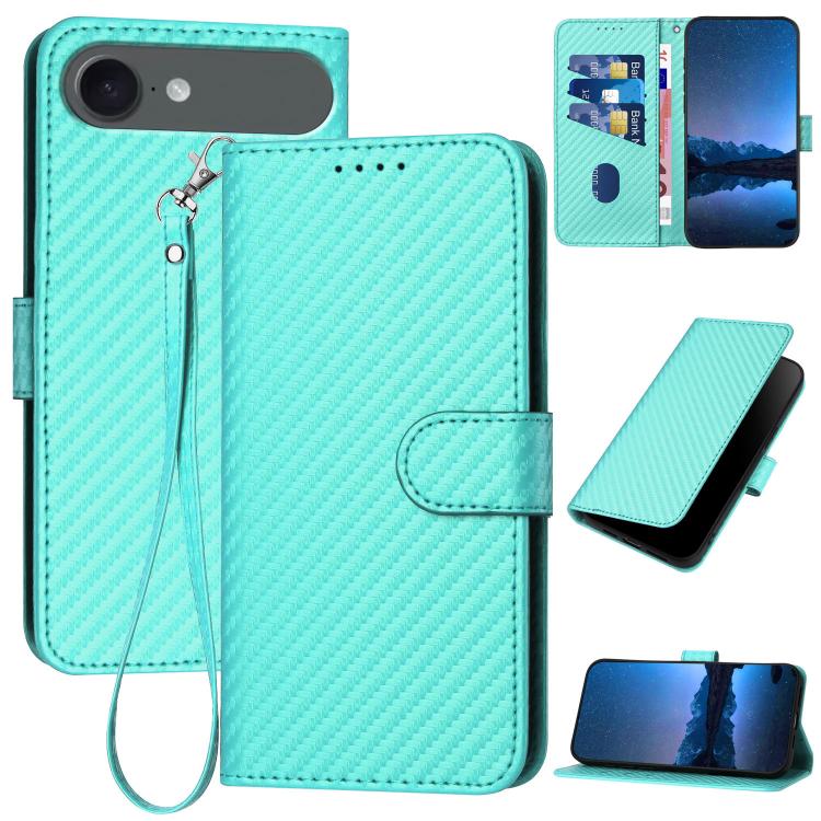 Bao da điện thoại bằng da họa tiết sợi carbon YX0070 có khóa cài và dây đeo, dành cho iPhone 17e / 16e, dành cho iPhone 17 Pro Max, dành cho iPhone 17 Pro, dành cho iPhone 17, dành cho iPhone Air, dành cho iPhone 16 Pro Max