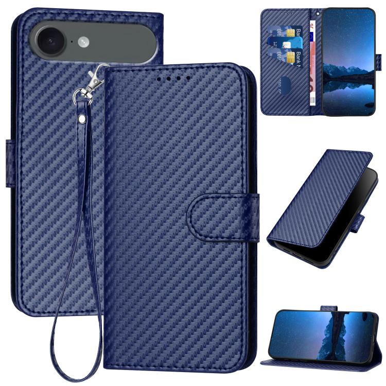 Bao da điện thoại bằng da họa tiết sợi carbon YX0070 có khóa cài và dây đeo, dành cho iPhone 17e / 16e, dành cho iPhone 17 Pro Max, dành cho iPhone 17 Pro, dành cho iPhone 17, dành cho iPhone Air, dành cho iPhone 16 Pro Max