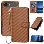 Bao da điện thoại bằng da họa tiết sợi carbon YX0070 có khóa cài và dây đeo, dành cho iPhone 17e / 16e, dành cho iPhone 17 Pro Max, dành cho iPhone 17 Pro, dành cho iPhone 17, dành cho iPhone Air, dành cho iPhone 16 Pro Max