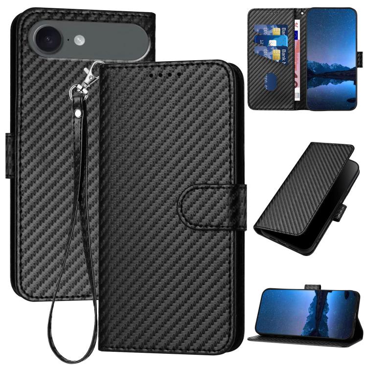 Bao da điện thoại bằng da họa tiết sợi carbon YX0070 có khóa cài và dây đeo, dành cho iPhone 17e / 16e, dành cho iPhone 17 Pro Max, dành cho iPhone 17 Pro, dành cho iPhone 17, dành cho iPhone Air, dành cho iPhone 16 Pro Max