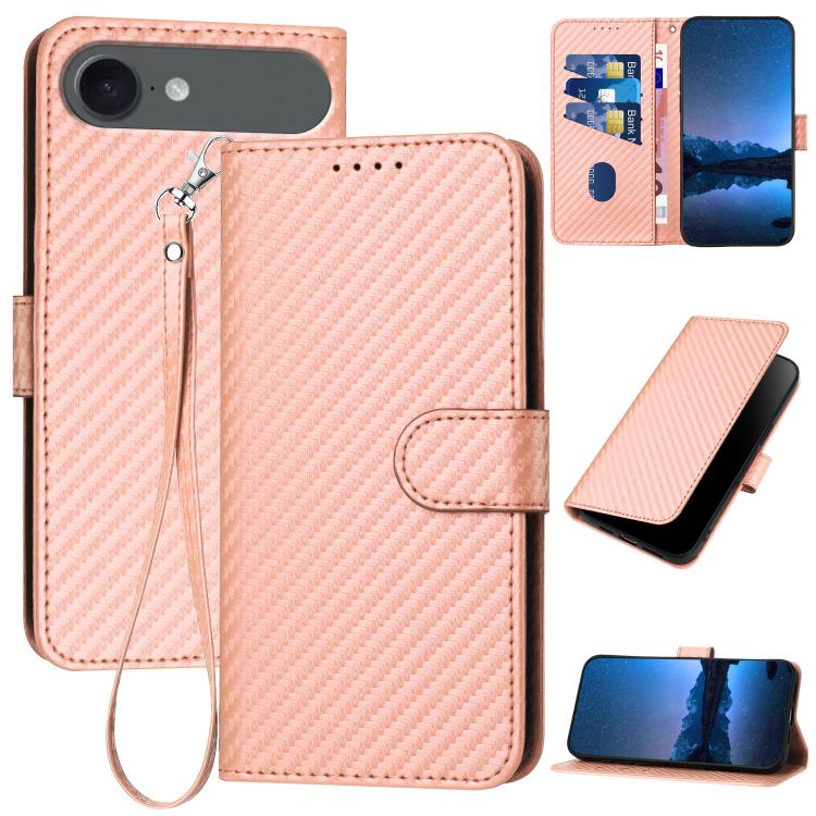 Bao da điện thoại bằng da họa tiết sợi carbon YX0070 có khóa cài và dây đeo, dành cho iPhone 17e / 16e, dành cho iPhone 17 Pro Max, dành cho iPhone 17 Pro, dành cho iPhone 17, dành cho iPhone Air, dành cho iPhone 16 Pro Max