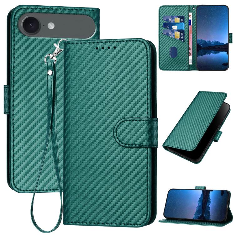 Bao da điện thoại bằng da họa tiết sợi carbon YX0070 có khóa cài và dây đeo, dành cho iPhone 17e / 16e, dành cho iPhone 17 Pro Max, dành cho iPhone 17 Pro, dành cho iPhone 17, dành cho iPhone Air, dành cho iPhone 16 Pro Max
