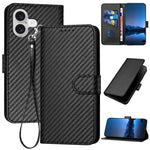 Bao da điện thoại bằng da họa tiết sợi carbon YX0070 có khóa cài và dây đeo, dành cho iPhone 17e / 16e, dành cho iPhone 17 Pro Max, dành cho iPhone 17 Pro, dành cho iPhone 17, dành cho iPhone Air, dành cho iPhone 16 Pro Max
